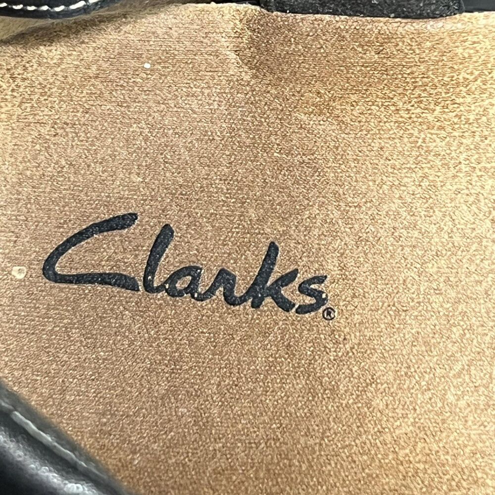 Clarks Sandals Womens Size 9 Black Leather T-Strap Slingback Low Wedge 26095E108 - Picture 6 of 14